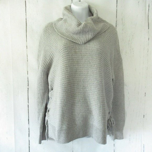 Kaisely Sweaters - Kaisely Sweater Cowl Turtleneck Chunky Knit Lace Up Sides Wool Blend